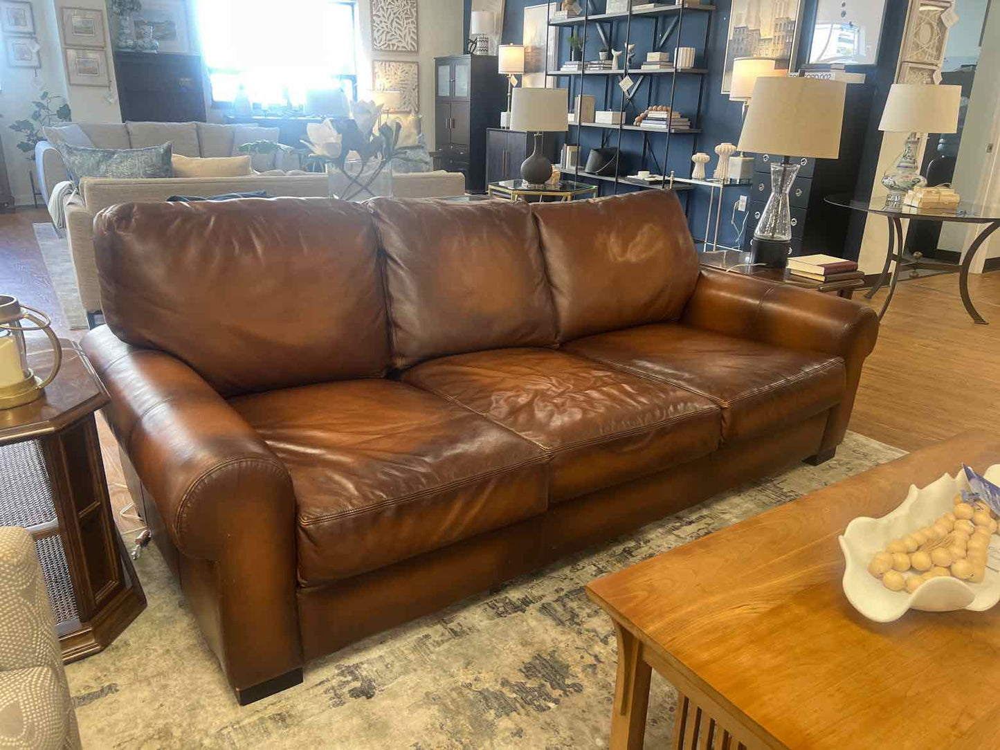 Pottery Barn Medium Brown Leather Sofa