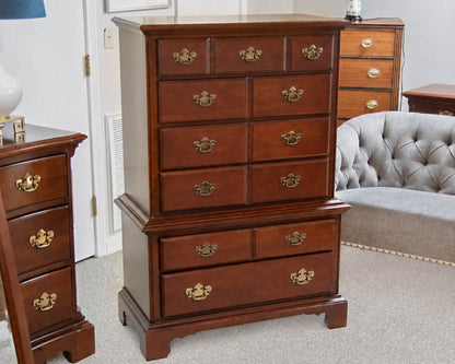American Drew Tall Chest in Cherry with Chippendale Brass Pulls