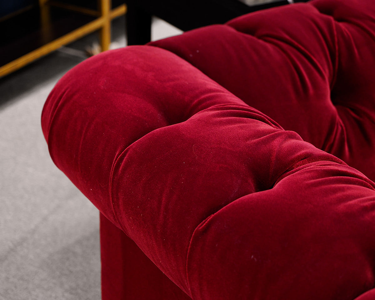 Pottery Barn Red Velvet Chesterfield Sofa
