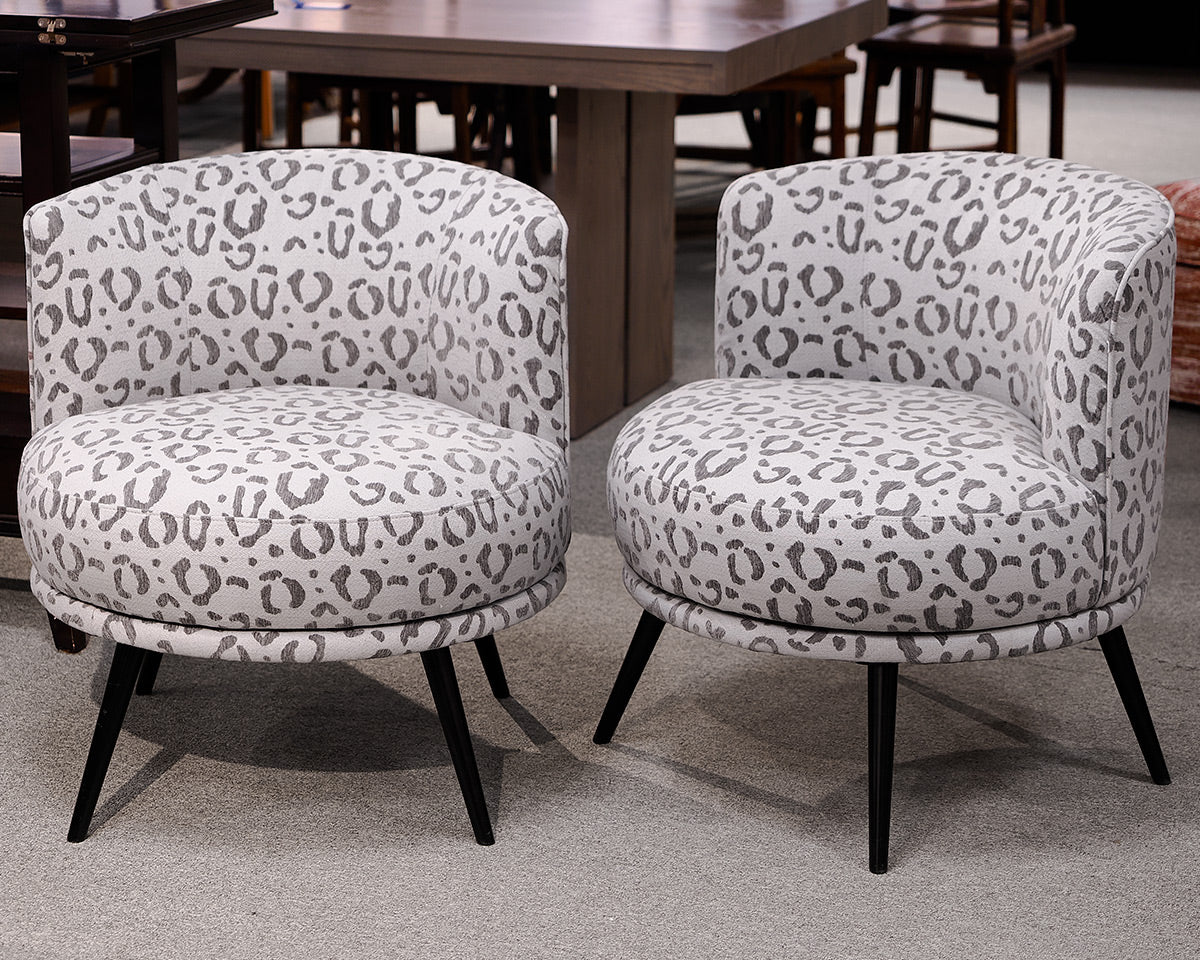 Pair of MCM Animal Print Upholstered Swivel Chairs