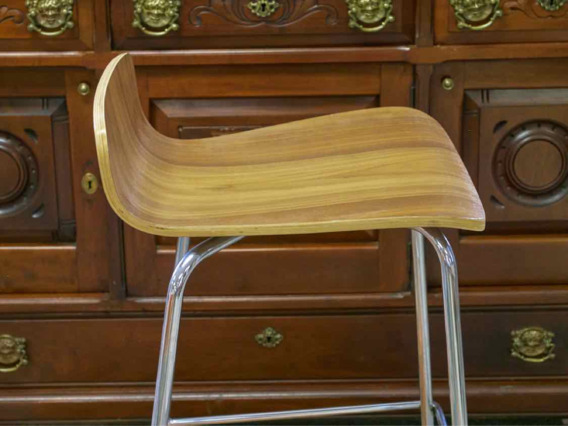 Set of Three Crate & Barrel Wooden Seat  Bar Stools