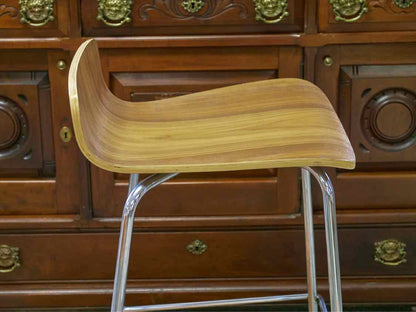 Set of Three Crate & Barrel Wooden Seat  Bar Stools