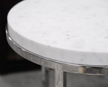 Restoration Hardware Nicholas Side Table in White Marble and Stainless Steel