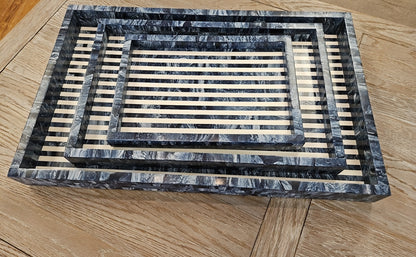 'Multi Blue' Set of 3 Decorative Trays