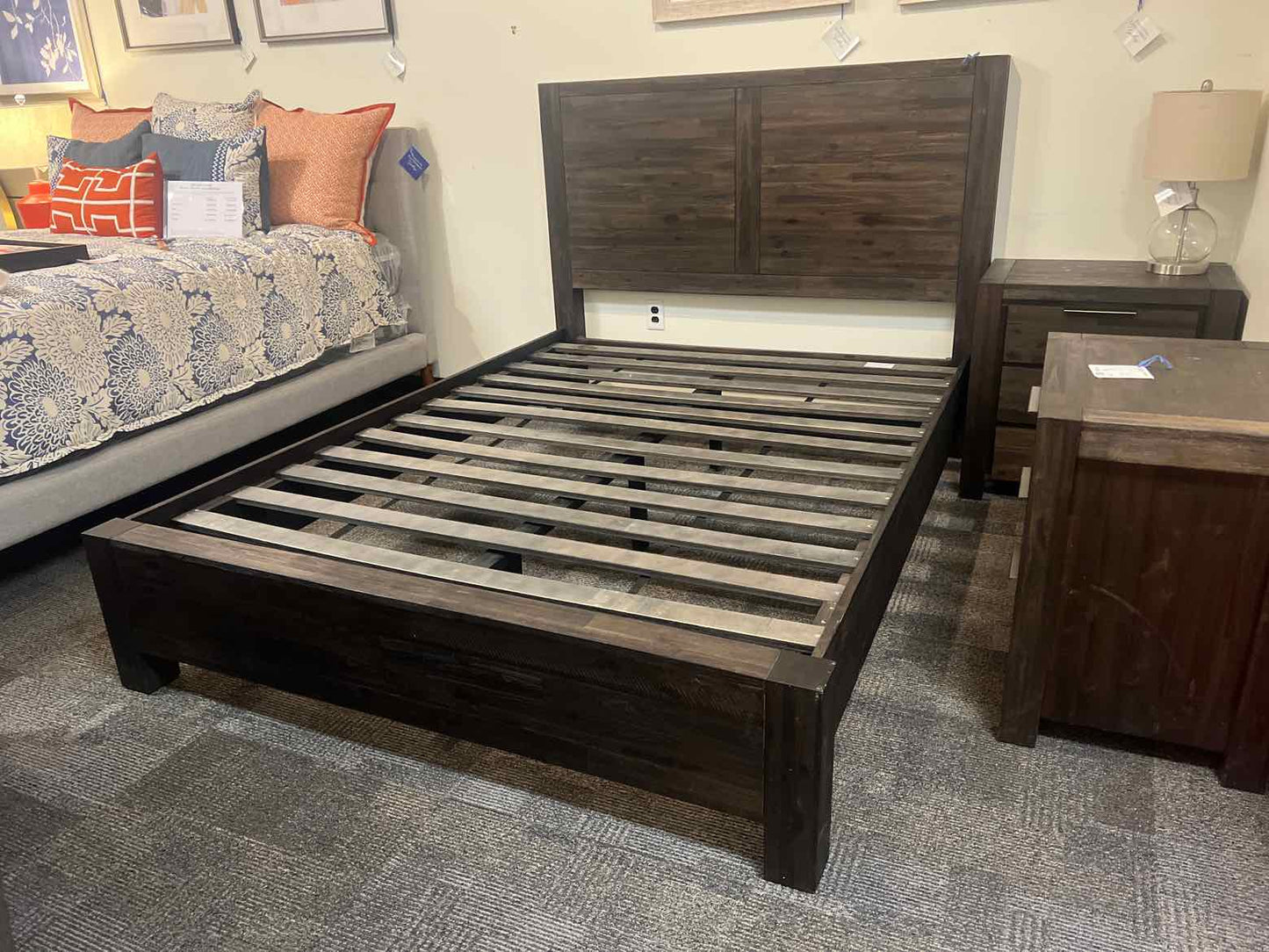 Dark Distressed Wood Queen Bed