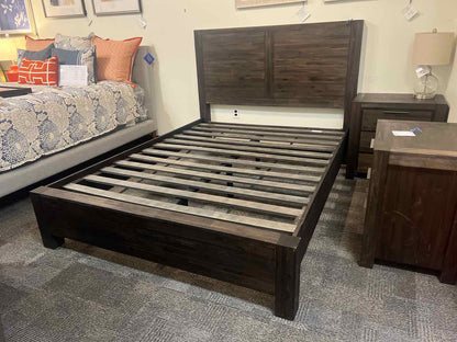 Dark Distressed Wood Queen Bed