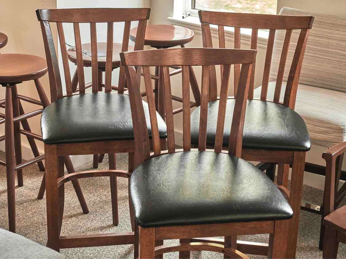 Set of 3 Cherry Stain Slat Bar Stools