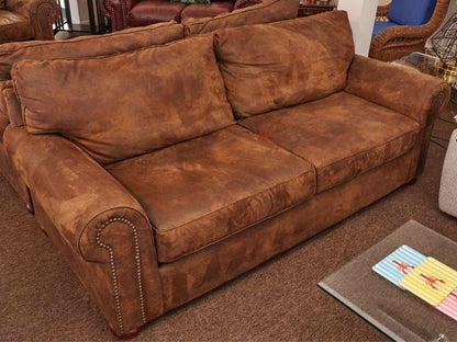 Klausner Micro Fiber Brown Suede 2 Cushion  Nailhead Trim Bun Feet Sofa