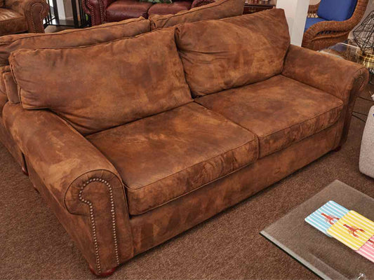 Klausner Micro Fiber Brown Suede 2 Cushion  Nailhead Trim Bun Feet Sofa
