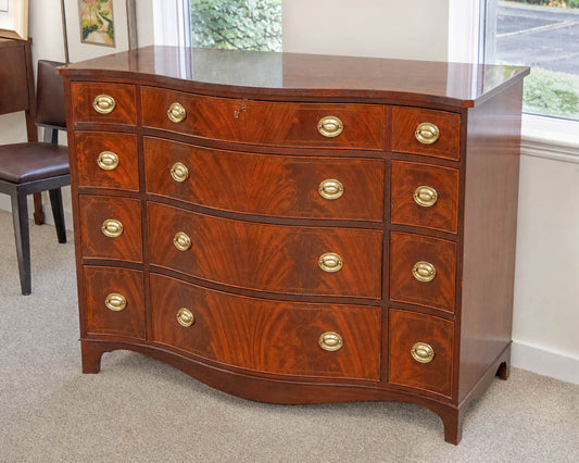 Baker "Historic Charleston" Mahogany Serpentine Bow Front Dresser W/Hepple Pulls