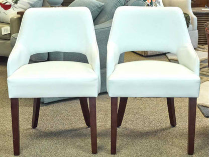 Pair of Bonded White Leather Arm Chairs with Espresso Stain legs