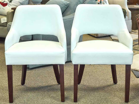 Pair of Bonded White Leather Arm Chairs with Espresso Stain legs