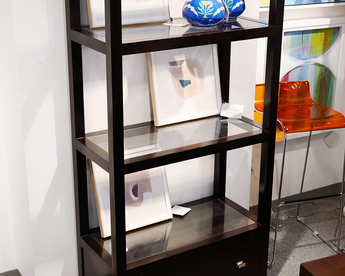 Espresso Finish Etagere With Glass Shelves