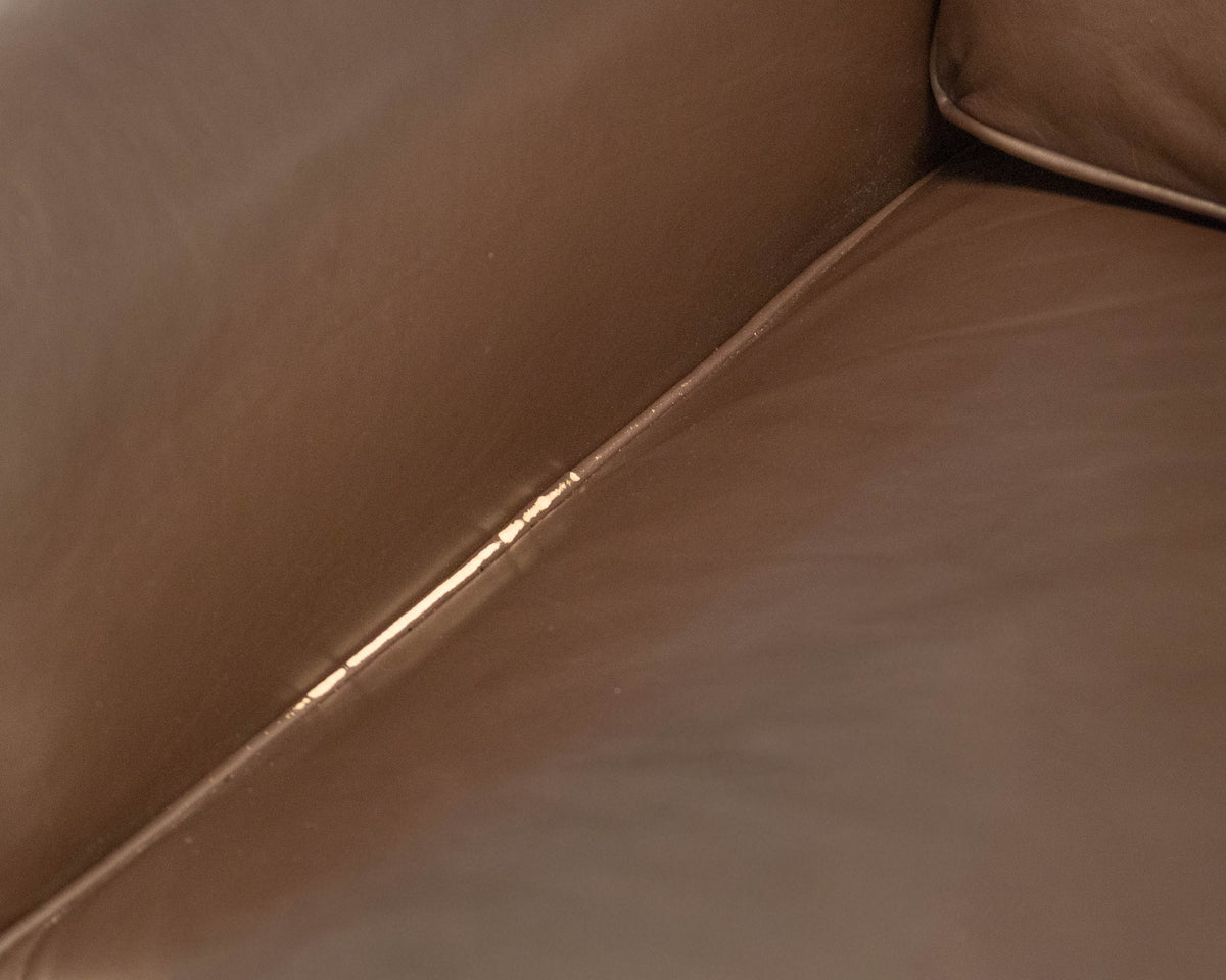 Baker "Coach Legacy" Dark Chocolate Leather Roll Arm Sofa