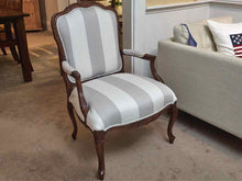 Pair Of Ballard Design French Inspired White & Gray Striped Arm Chairs