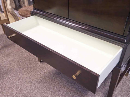 Dynasty Bar Cabinet with Walnut Sunburst Pattern Doors and Satin Gold Pulls