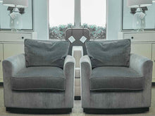 Pair of Wesley Hall Upholstered Swivel Chairs in Grey Velvet