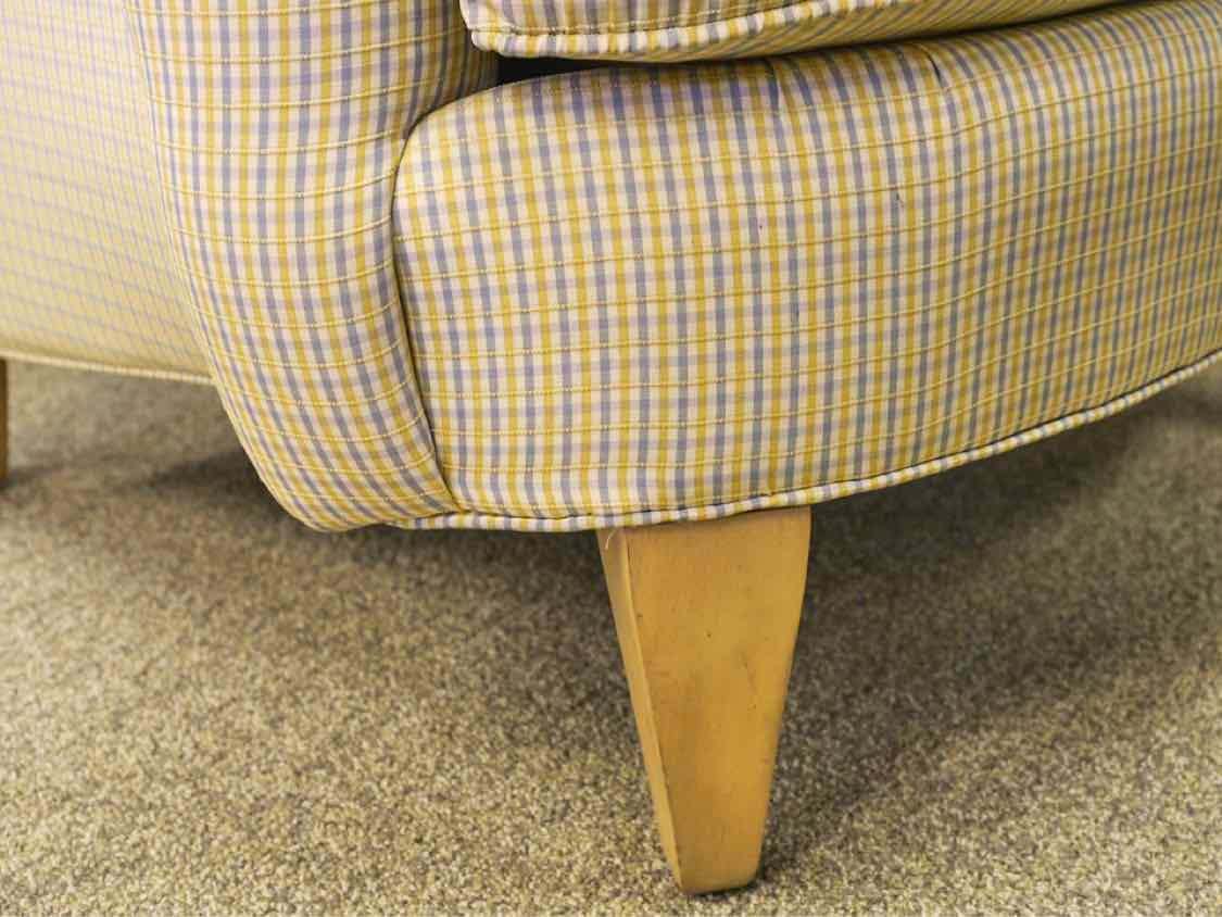 Ethan Allen Yellow & Blue Check Upholstered Wing Chair