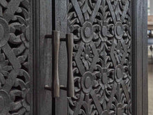 Black Bar Carved 2 Door Wine Cabinet w/ Glass Rack