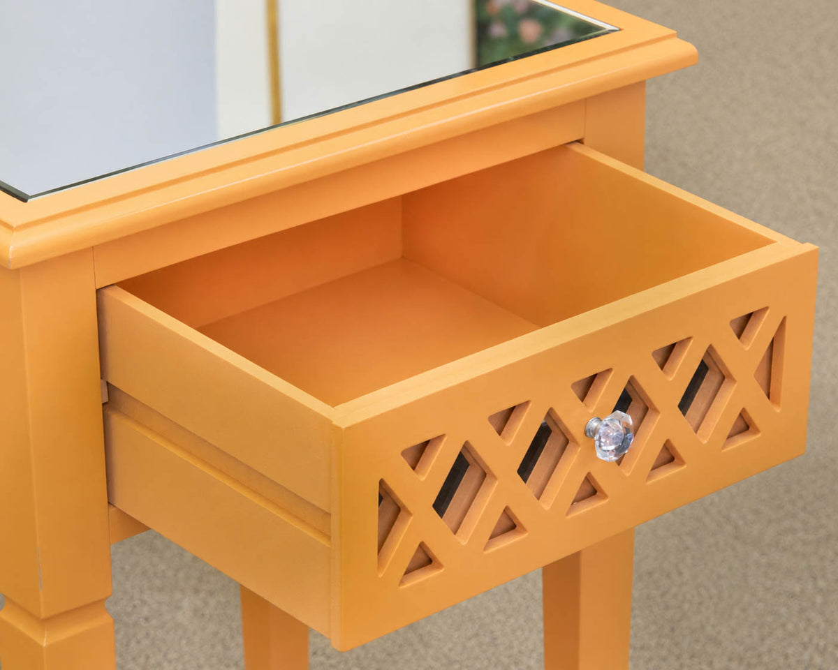 Three Hands Orange Lacquered Side Table with Mirrored Top