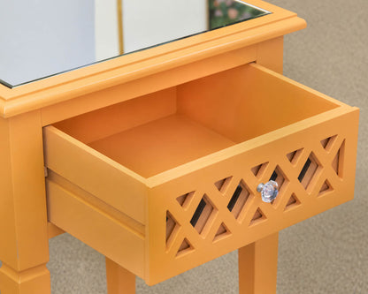 Three Hands Orange Lacquered Side Table with Mirrored Top