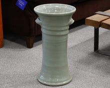 Tall Ceramic Umbrella Stand in Pale Green Crackled Glaze