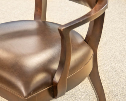 Set of 6 Ethan Allen Drew Dining Chairs in Brown Leather on Dark Finish Frame