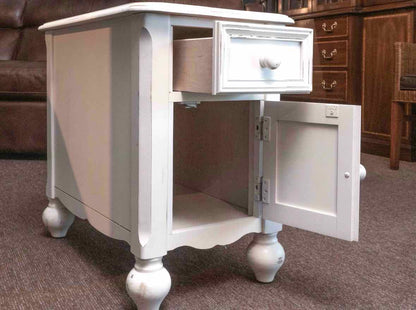 Distressed Ivory Finish 1 Drawer , Door & Magazine Rack Side Table