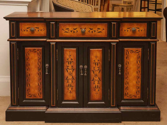 Black Finish With Stencil Accents 3 Drawer & 4 Door  Sideboard