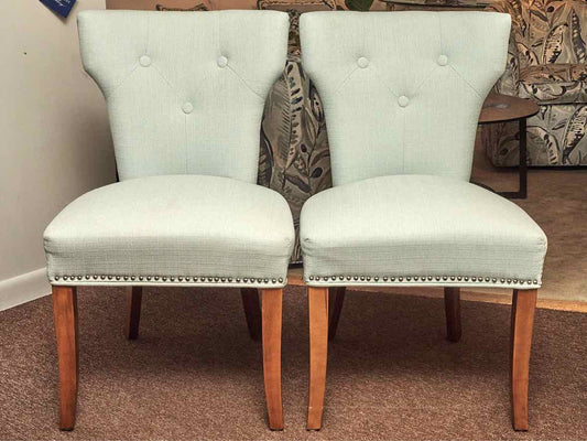 Pair Of Home Dec Far East Inc 'Robin's Egg Blue Upholstered Chrome Legs Chairs