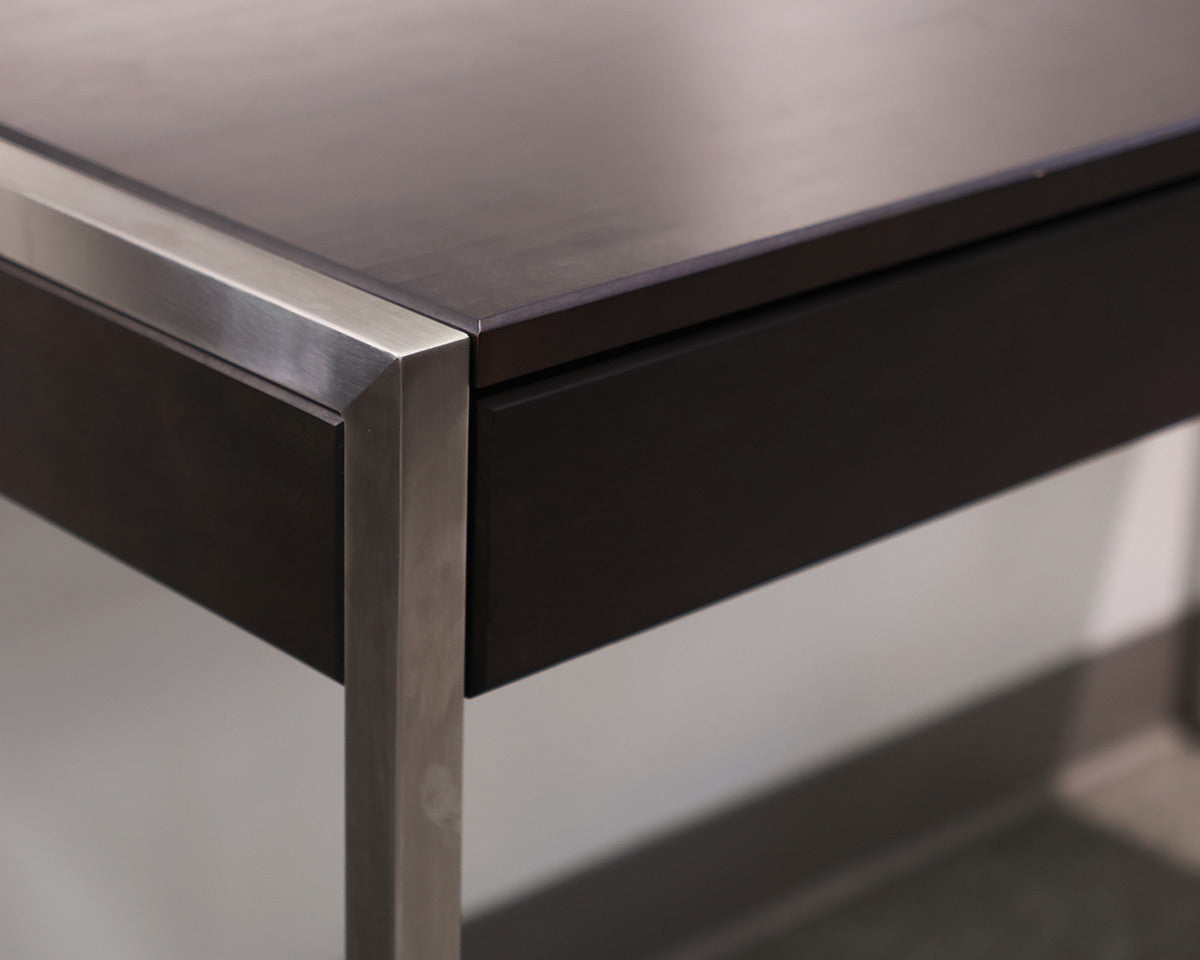 Dark Walnut Writing Desk With Chrome Base