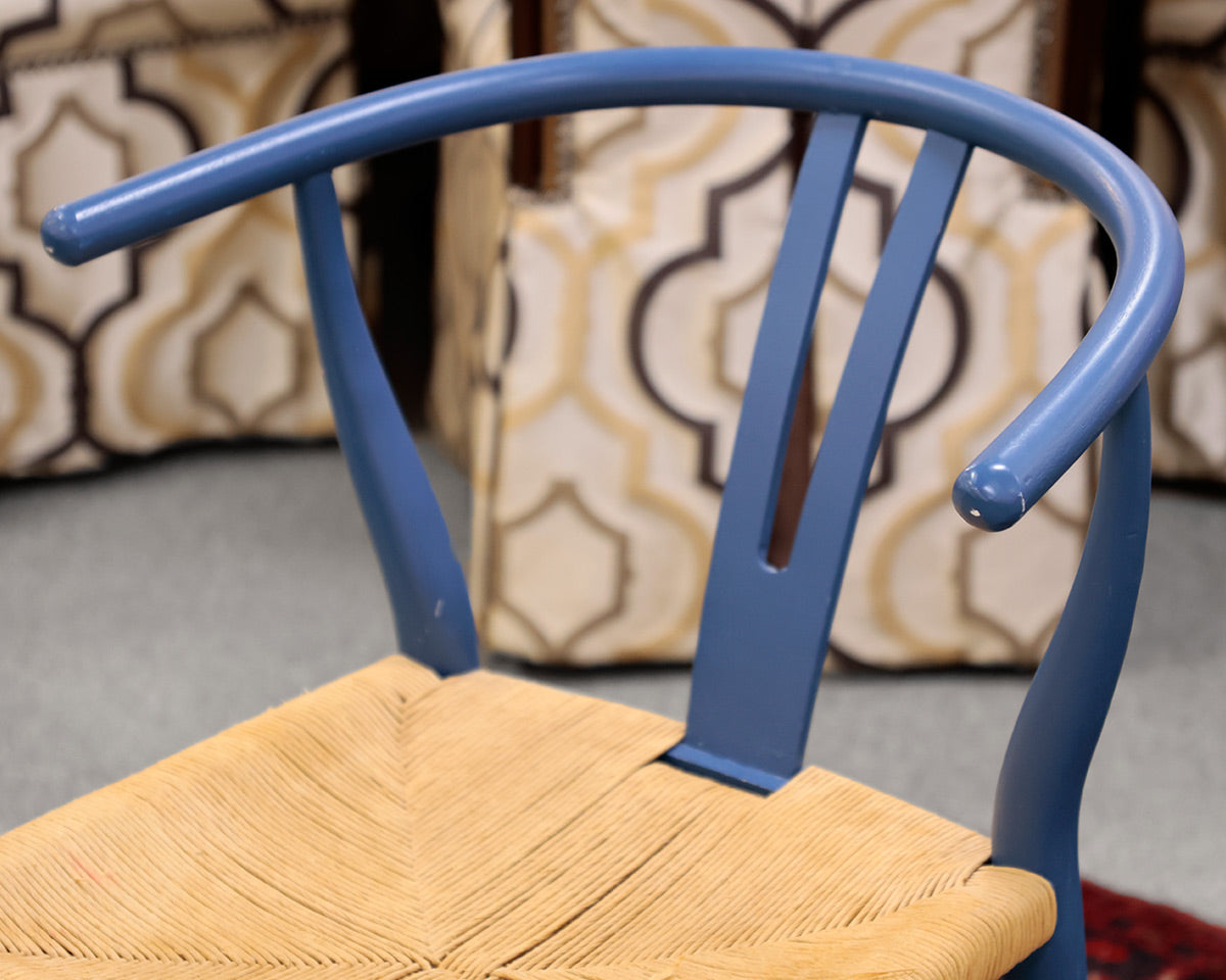 Set of 8 Blue Wishbone Dining Chairs