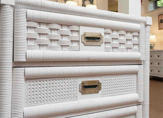 Dixie  White Wicker Weave 6 Drawer Dresser with Solid Brass Handles