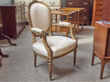 Louis XIV Cream Damask Arm Chair with Gold Carved Frame