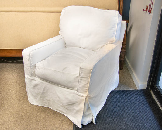 Pair of Lee Industries Slip Covered Swivel Chairs