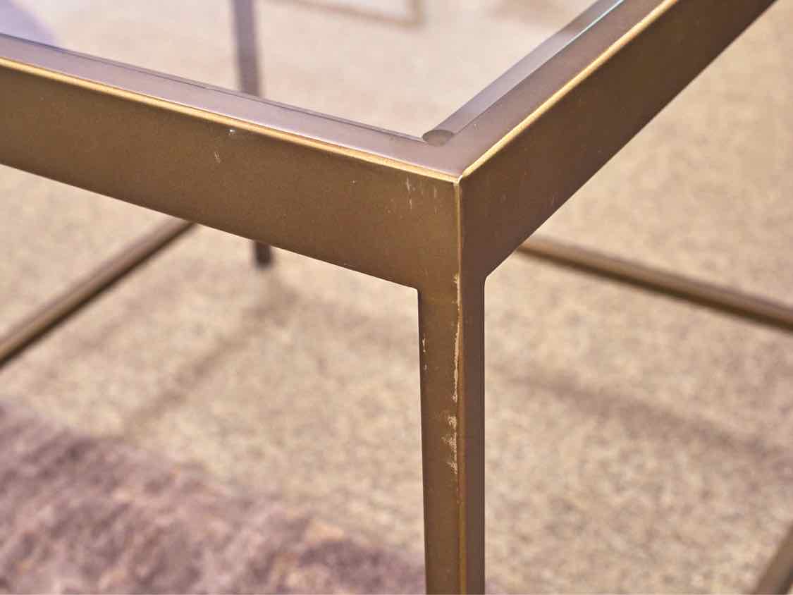 Pair of Glass Top Side Tables with Brass Finish Frame