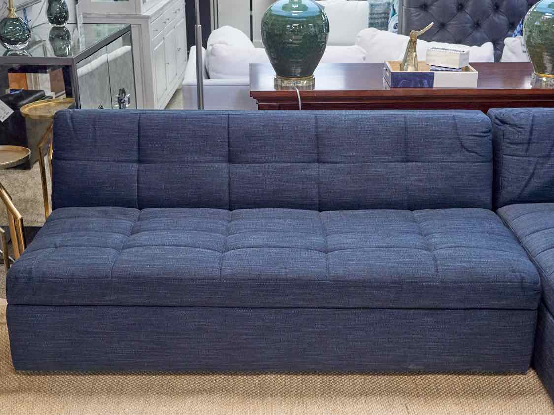Blue Upholstered Modern Bench Cushion Reversible  Sectional with Storage Chaise