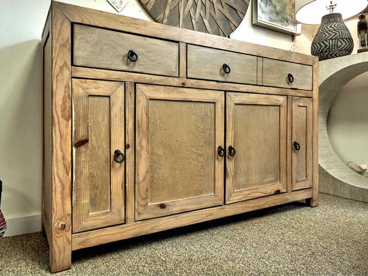Pine 4-Door Sideboard with Wrought Iron Pulls