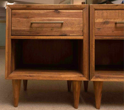 Pair Of West Elm 'Alexa'  Reclaimed Pine  I Drawer & Shelf Nightstands