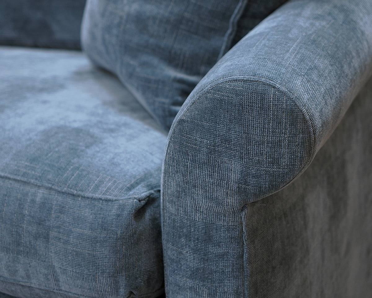 Vanguard Blue Velvet Three-Cushion Sofa