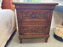 Pair of Carved Bedside Chests in Cherry Finish
