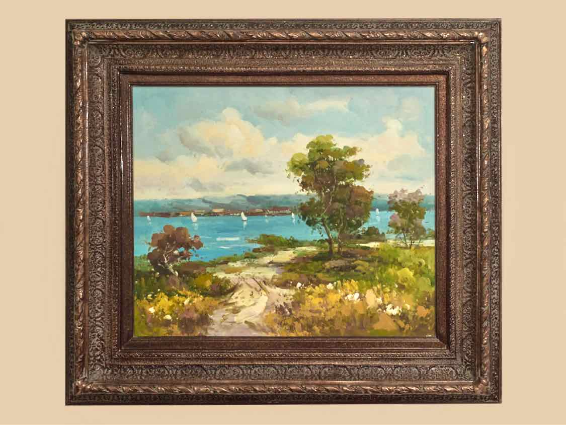 'Meadow to The Sea'Original Oil Painting In An Ornate Frame