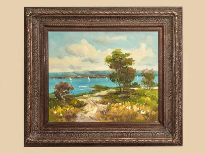 'Meadow to The Sea'Original Oil Painting In An Ornate Frame
