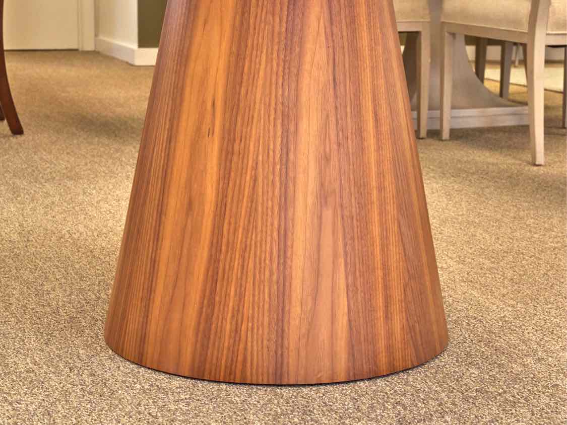 Winston Round Dining Table on Walnut Base with White Lacquer & Clear Glass Top