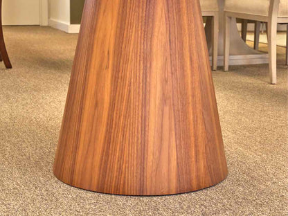 Winston Round Dining Table on Walnut Base with White Lacquer & Clear Glass Top