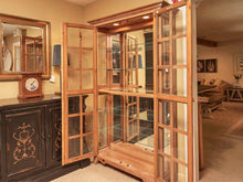 Pine 2 Glass Door 5 Glass Shelf Display Cabinet