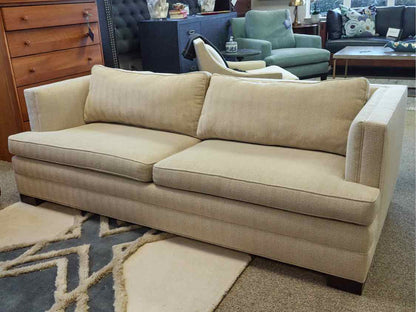 Beige Herringbone Pattern Upholstered 2 Cushion Sofa