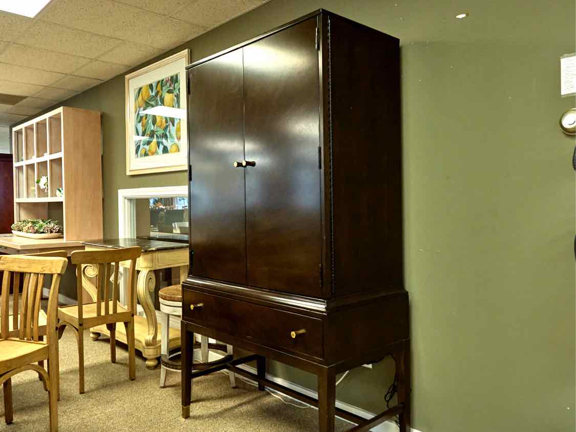 Dynasty Bar Cabinet with Walnut Sunburst Pattern Doors and Satin Gold Pulls
