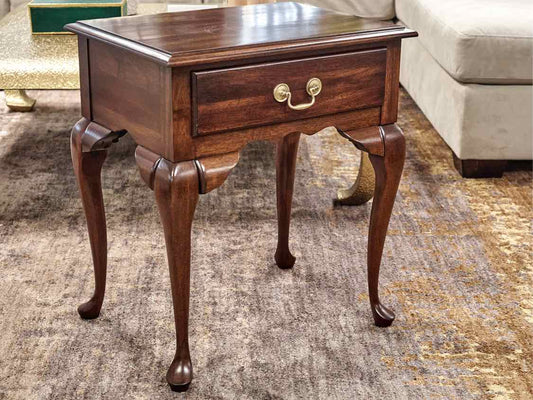 Pair of Mahogany Queen Anne Style 1 Drawer Nightstands