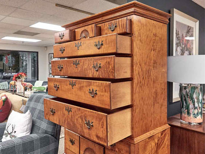 Eldred Wheeler Flat Top Highboy in Tiger Maple